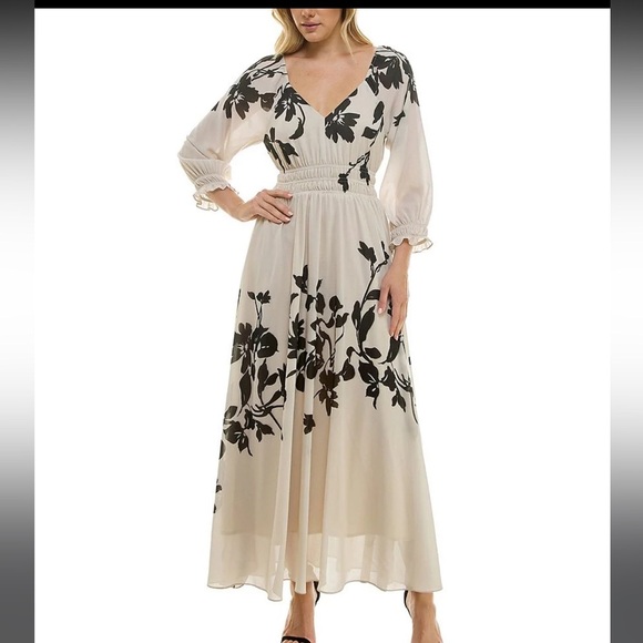 Taylor Floral Print Chiffon V-Neck Long Sleeve Fit & Flare Dress NWT size 10 - Picture 1 of 5